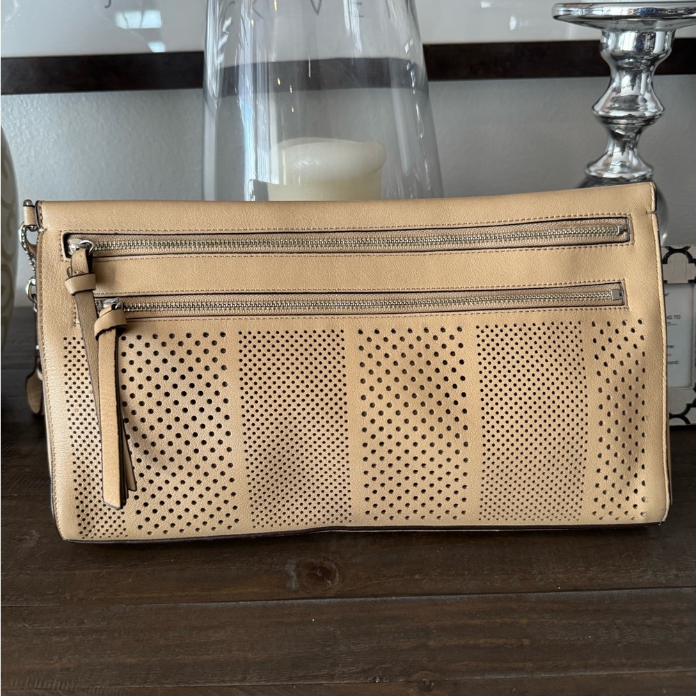 COACH Bleecker Perforated Leather Clutch Tan